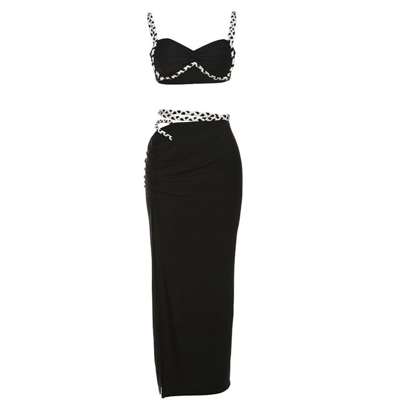 Iconic Braided Black & White Maxi Skirt Set - Fall Events & Resort Chic