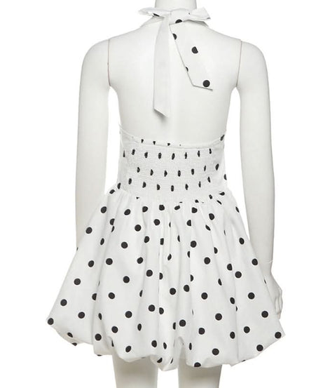 Chic Polka Dot Halter Bubble Hem Mini Dress - Your Fall & Holiday Party Essential!