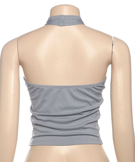 Chic Ribbed Halter Top | Keyhole Button Front Crop | Y2K Fall Style