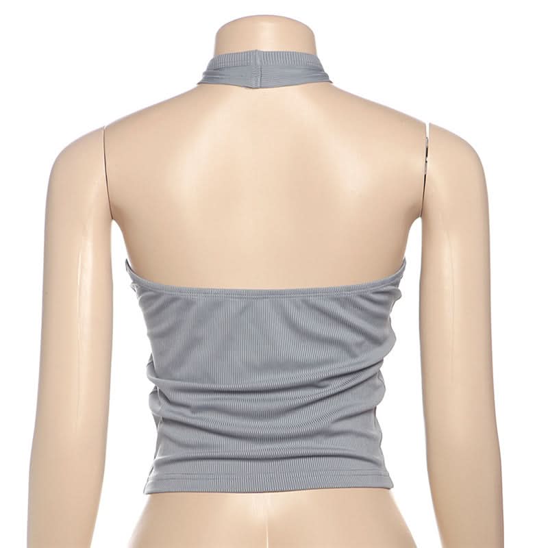 Chic Ribbed Halter Top | Keyhole Button Front Crop | Y2K Fall Style