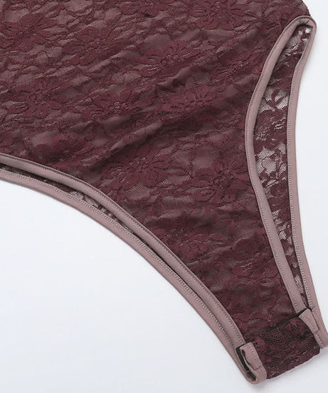 Sultry Fall Nights: Deep Burgundy Lace Cutout Bodysuit & Maxi Skirt Set