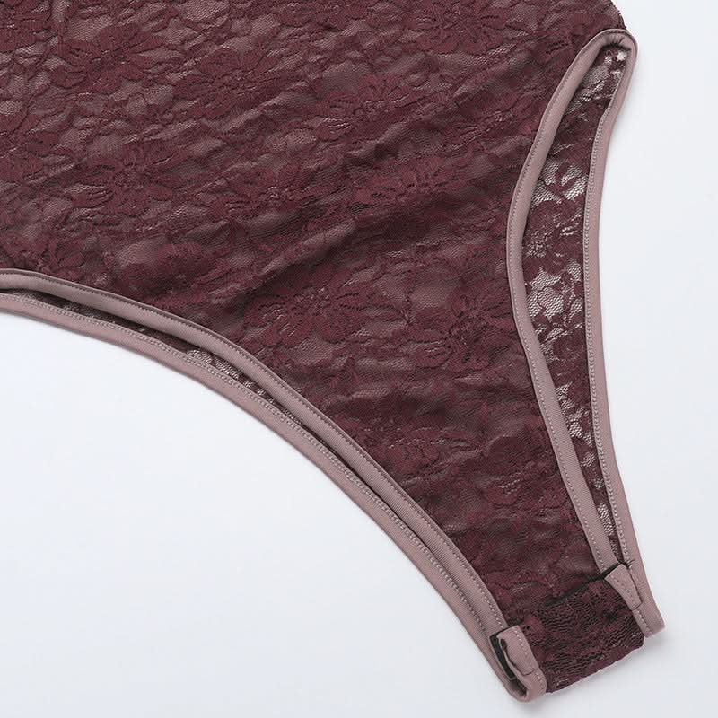 Sultry Fall Nights: Deep Burgundy Lace Cutout Bodysuit & Maxi Skirt Set