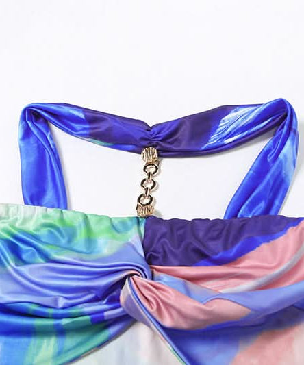 Vibrant Abstract Swirl Halter Cut-Out Mini Dress | Bodycon for Resort & Party Season