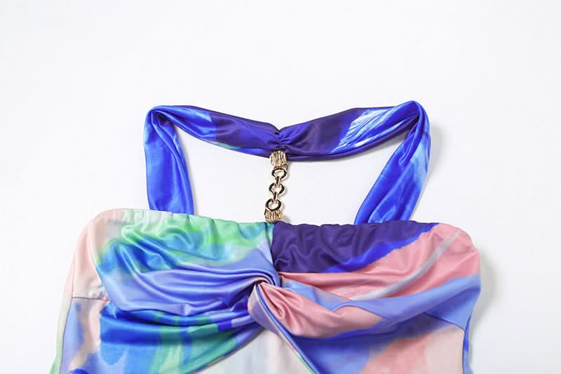 Vibrant Abstract Swirl Halter Cut-Out Mini Dress | Bodycon for Resort & Party Season