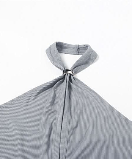 Chic Ribbed Halter Top | Keyhole Button Front Crop | Y2K Fall Style