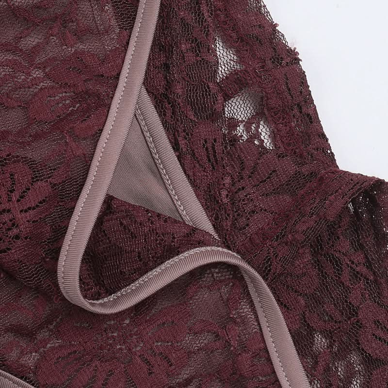 Sultry Fall Nights: Deep Burgundy Lace Cutout Bodysuit & Maxi Skirt Set