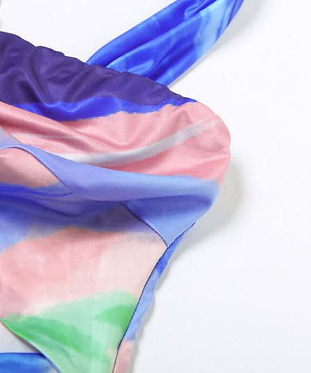 Vibrant Abstract Swirl Halter Cut-Out Mini Dress | Bodycon for Resort & Party Season