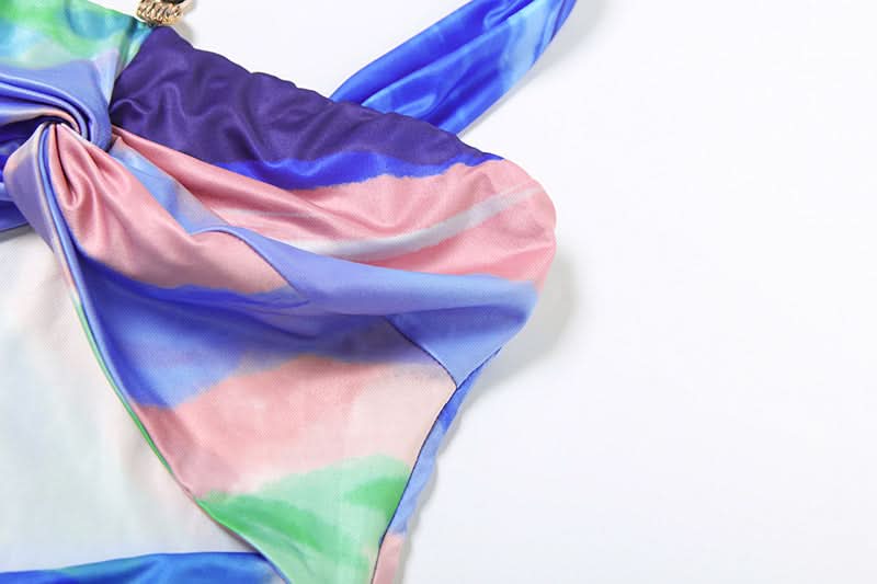 Vibrant Abstract Swirl Halter Cut-Out Mini Dress | Bodycon for Resort & Party Season