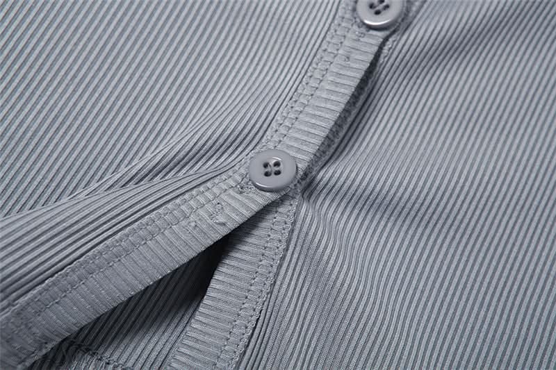 Chic Ribbed Halter Top | Keyhole Button Front Crop | Y2K Fall Style