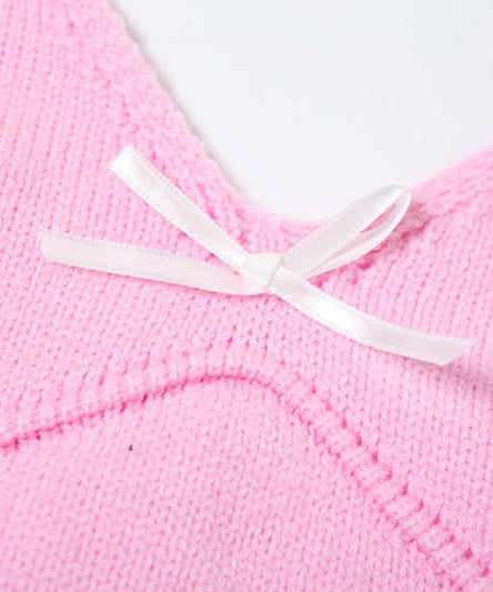 Dreamy Coquette Pink Knit Set: Bow Cami Crop Top & Pleated Mini Skirt (Perfect for Fall Styling!)