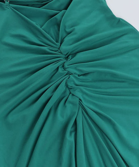 Emerald Green Ruched Cowl Neck Backless Maxi Dress – Holiday & Gala Ready