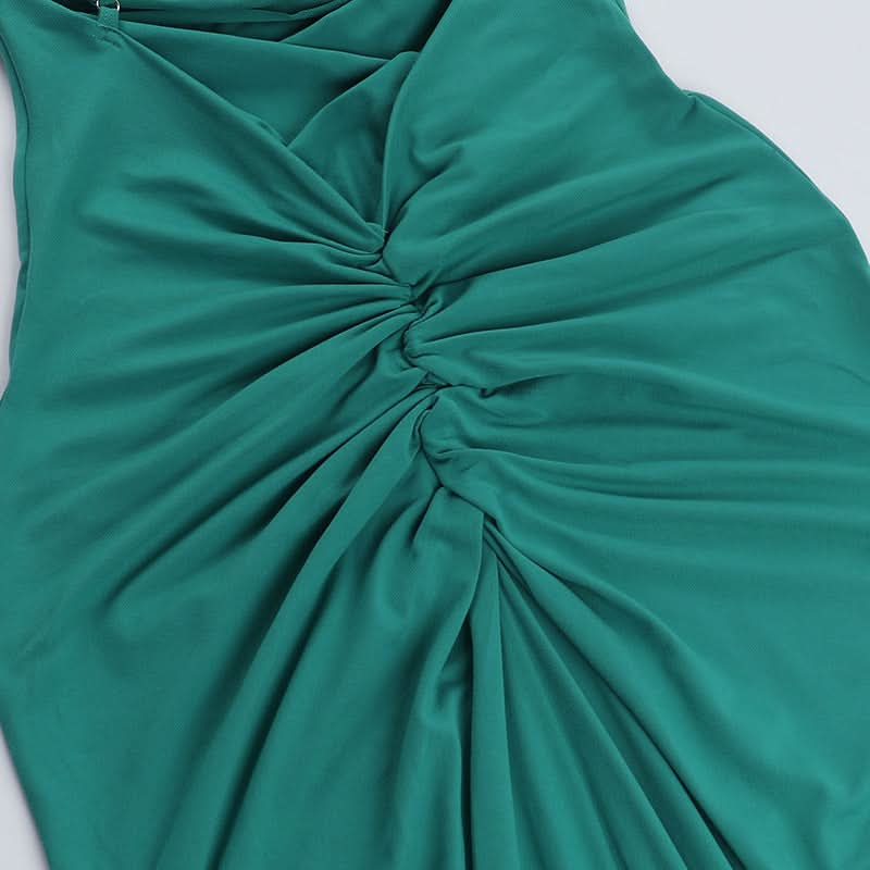 Emerald Green Ruched Cowl Neck Backless Maxi Dress – Holiday & Gala Ready