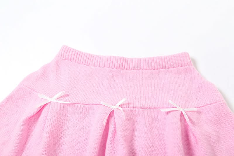 Dreamy Coquette Pink Knit Set: Bow Cami Crop Top & Pleated Mini Skirt (Perfect for Fall Styling!)