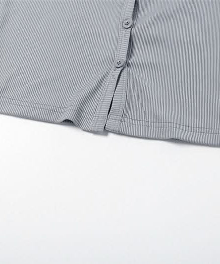 Chic Ribbed Halter Top | Keyhole Button Front Crop | Y2K Fall Style