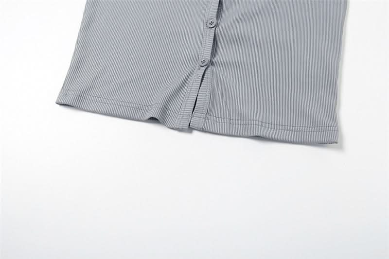 Chic Ribbed Halter Top | Keyhole Button Front Crop | Y2K Fall Style