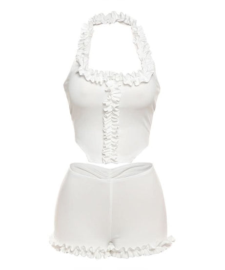 Dreamy Ruffle Halter & Shorts Set - Your Go-To for Cozy Chic & Sunny Escapes
