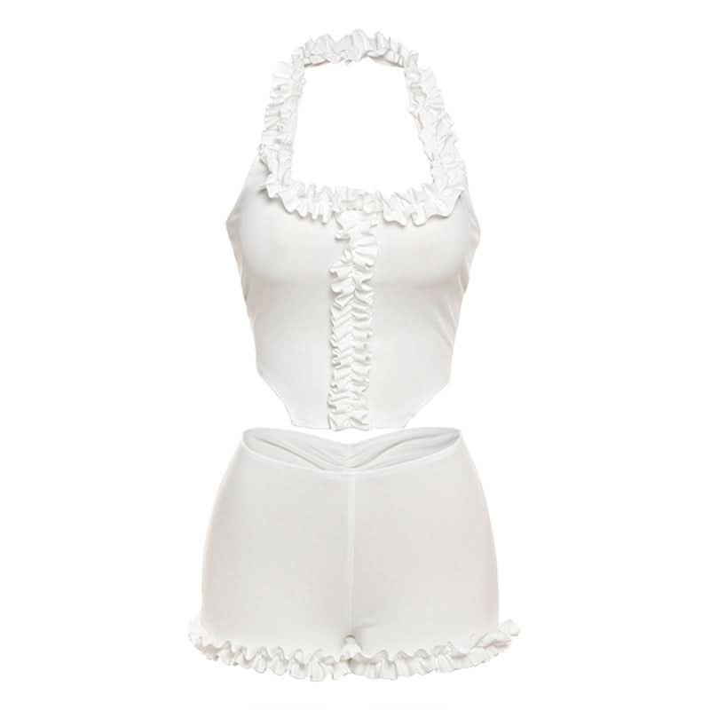 Dreamy Ruffle Halter & Shorts Set - Your Go-To for Cozy Chic & Sunny Escapes