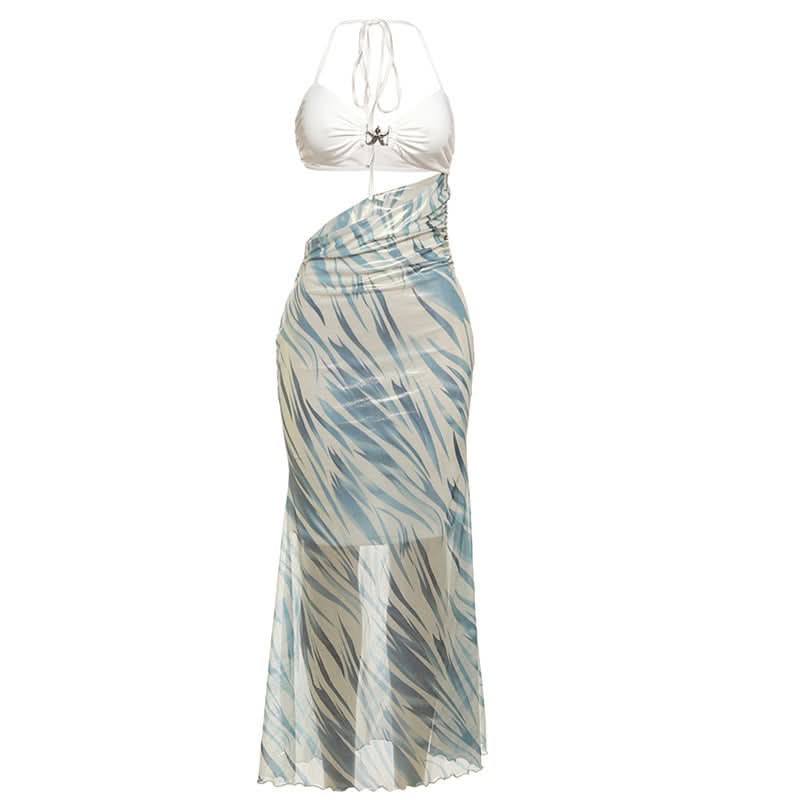 Fall Glam: Metallic Swirl Halter Cut-Out Maxi Dress - Head-Turning Event Style