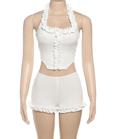 Dreamy Ruffle Halter & Shorts Set - Your Go-To for Cozy Chic & Sunny Escapes