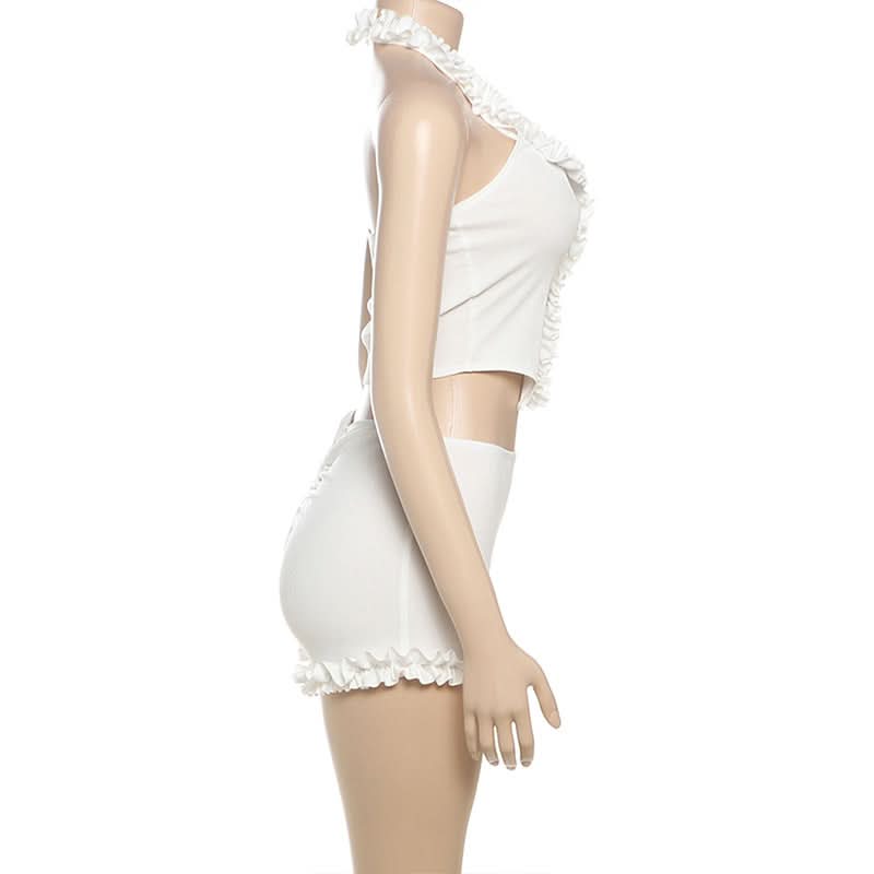 Dreamy Ruffle Halter & Shorts Set - Your Go-To for Cozy Chic & Sunny Escapes