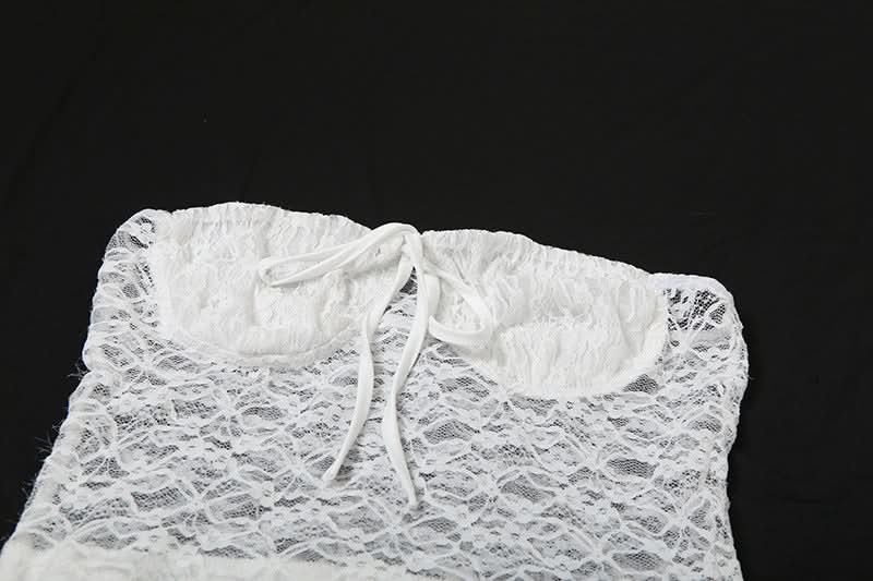 Angelic Allure White Lace Ruched Mini Dress - Halloween Ready & Holiday Party Perfect