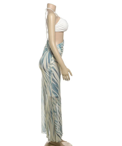 Fall Glam: Metallic Swirl Halter Cut-Out Maxi Dress - Head-Turning Event Style