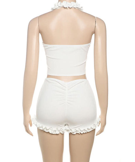 Dreamy Ruffle Halter & Shorts Set - Your Go-To for Cozy Chic & Sunny Escapes