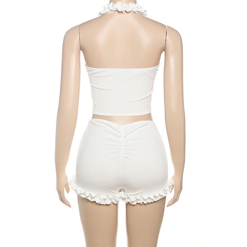 Dreamy Ruffle Halter & Shorts Set - Your Go-To for Cozy Chic & Sunny Escapes