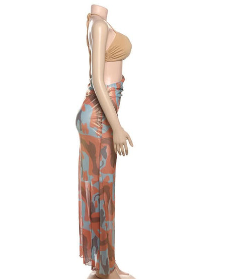 Fall Glam: Metallic Swirl Halter Cut-Out Maxi Dress - Head-Turning Event Style