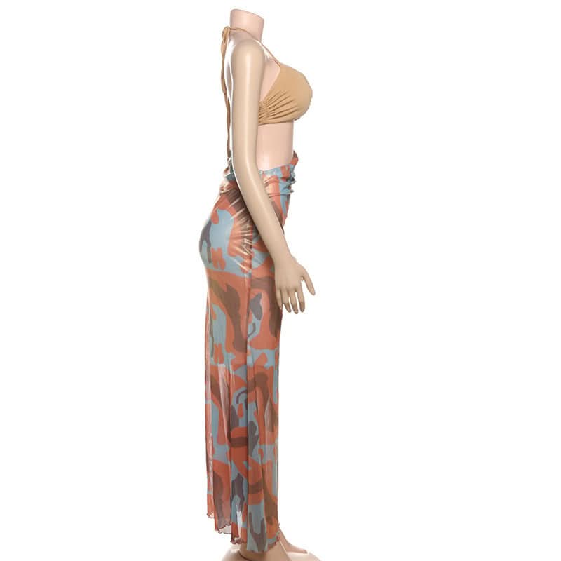Fall Glam: Metallic Swirl Halter Cut-Out Maxi Dress - Head-Turning Event Style
