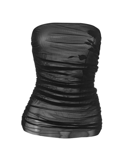 Midnight Bloom Mesh Ruched Tube Top - Your Fall Going Out Essential