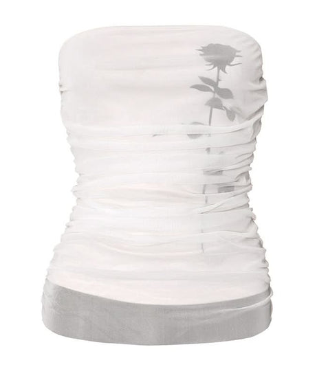 Midnight Bloom Mesh Ruched Tube Top - Your Fall Going Out Essential