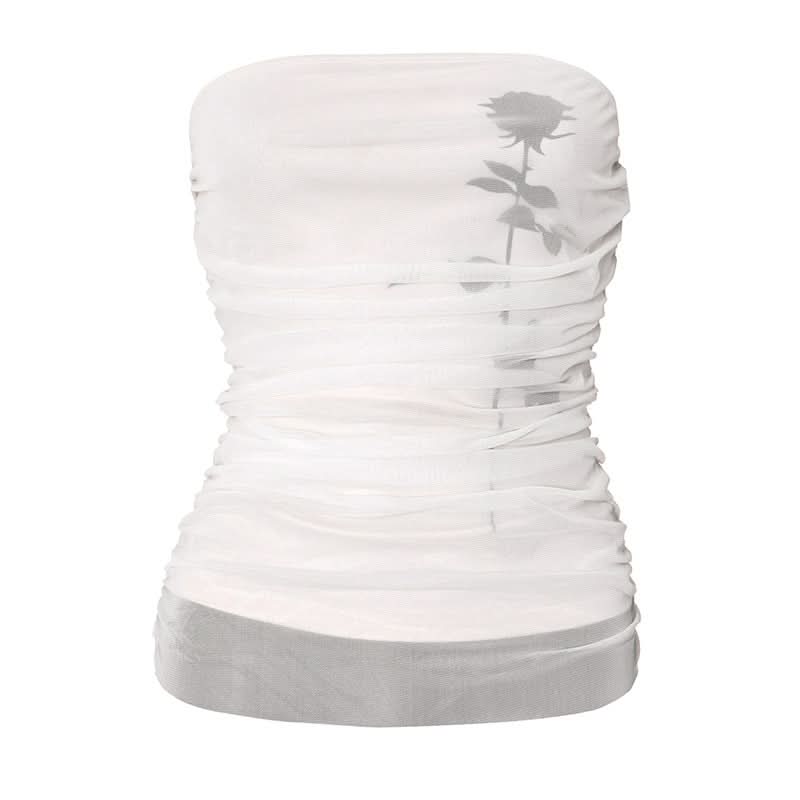 Midnight Bloom Mesh Ruched Tube Top - Your Fall Going Out Essential