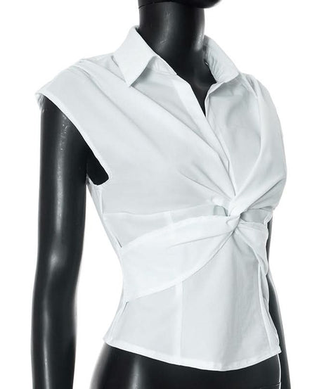 Effortless Chic Twist-Front Collared V-Neck Crop Top | Fall Style Staple