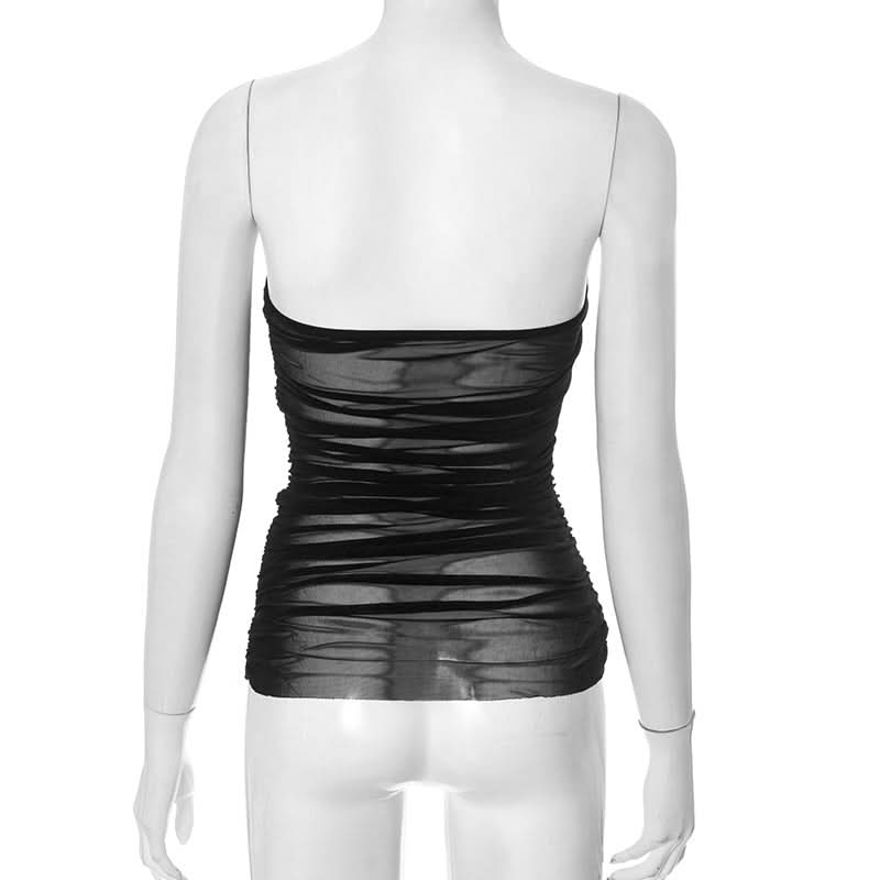 Midnight Bloom Mesh Ruched Tube Top - Your Fall Going Out Essential