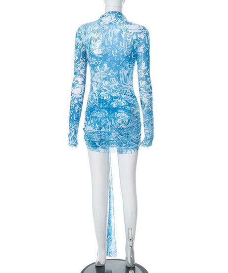 Ocean Dream Starfish Mesh Mini Dress | High Neck Long Sleeve Resort & Party Chic