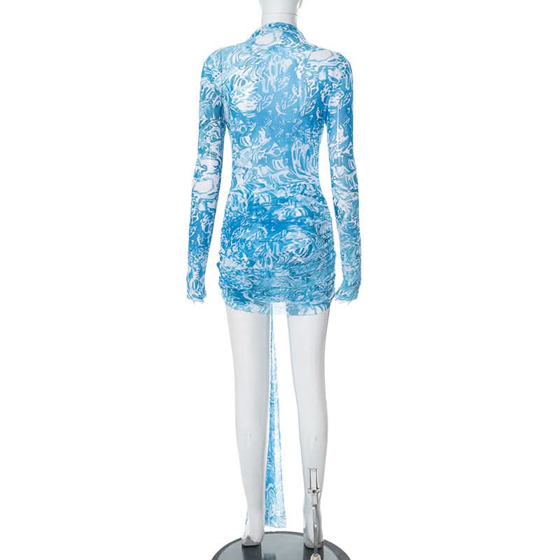 Ocean Dream Starfish Mesh Mini Dress | High Neck Long Sleeve Resort & Party Chic