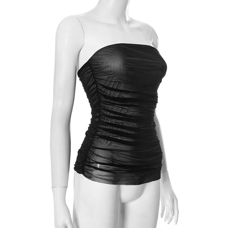 Midnight Bloom Mesh Ruched Tube Top - Your Fall Going Out Essential