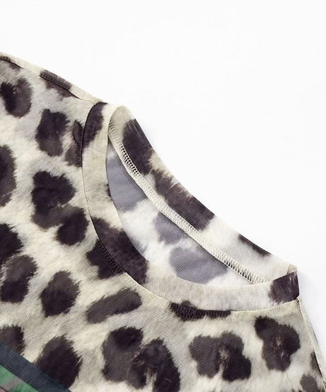 90s Girl Retro Cassette Leopard Print Mesh Top - Fall's Must-Have Long Sleeve