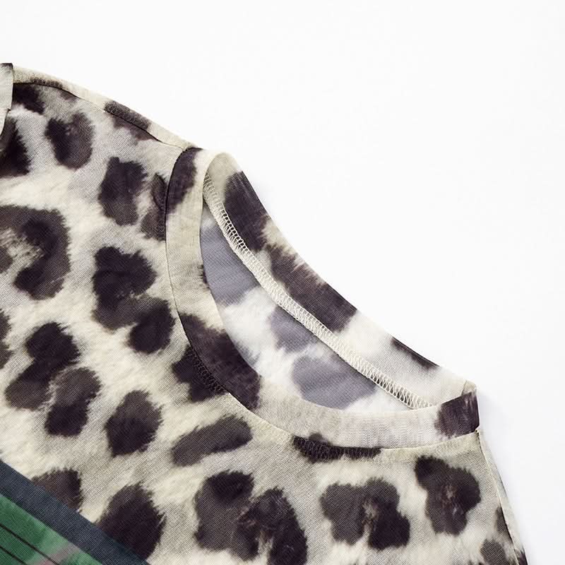 90s Girl Retro Cassette Leopard Print Mesh Top - Fall's Must-Have Long Sleeve