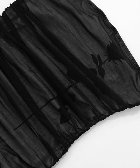 Midnight Bloom Mesh Ruched Tube Top - Your Fall Going Out Essential