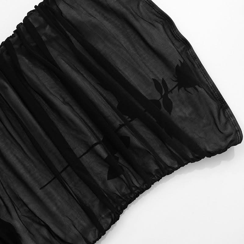 Midnight Bloom Mesh Ruched Tube Top - Your Fall Going Out Essential