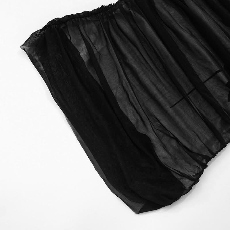 Midnight Bloom Mesh Ruched Tube Top - Your Fall Going Out Essential