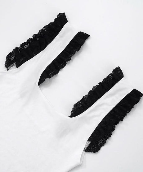 Fall Chic Square Neck Tank Top with Elegant Black Ruffle Lace Details