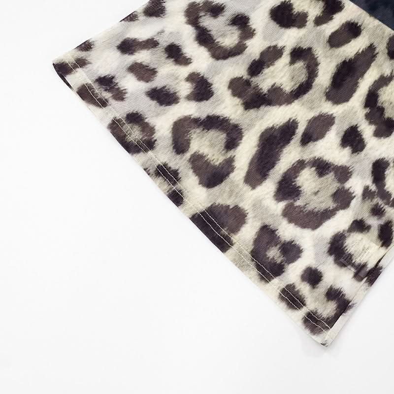 90s Girl Retro Cassette Leopard Print Mesh Top - Fall's Must-Have Long Sleeve