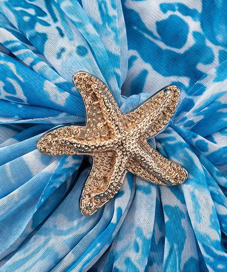 Ocean Dream Starfish Mesh Mini Dress | High Neck Long Sleeve Resort & Party Chic