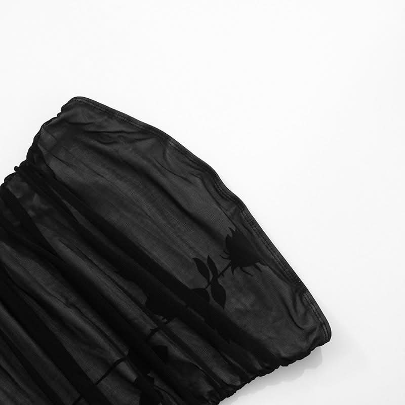 Midnight Bloom Mesh Ruched Tube Top - Your Fall Going Out Essential