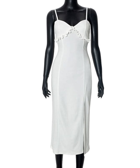 Chic White Ruffle Backless Cami Maxi Dress - Your Resort & Bridal Essential