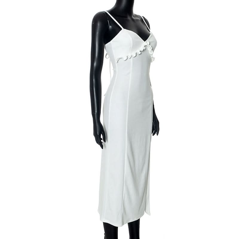 Chic White Ruffle Backless Cami Maxi Dress - Your Resort & Bridal Essential