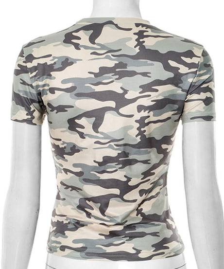 Sweet & Edgy Camo Cherry Print Fitted Tee | Trendy Fall Fashion Top for Women